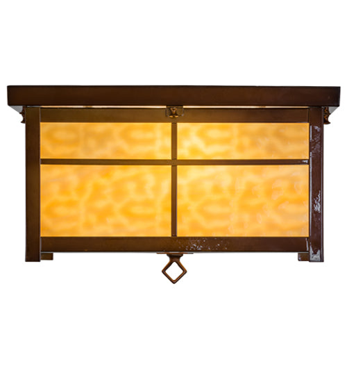 Meyda Lighting Mission 24" 4-Light Transparent Copper Flush Mount Light With Beige Art Shade Glass