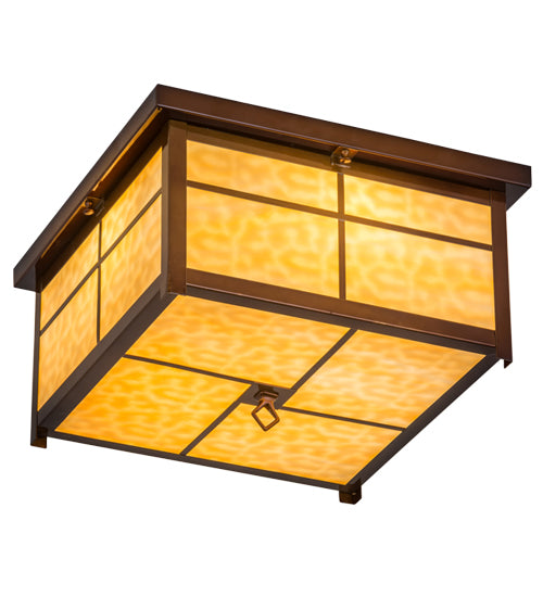 Meyda Lighting Mission 24" 4-Light Transparent Copper Flush Mount Light With Beige Art Shade Glass