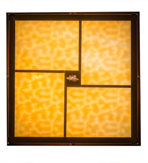 Meyda Lighting Mission 24" 4-Light Transparent Copper Flush Mount Light With Beige Art Shade Glass