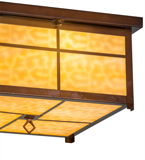 Meyda Lighting Mission 24" 4-Light Transparent Copper Flush Mount Light With Beige Art Shade Glass