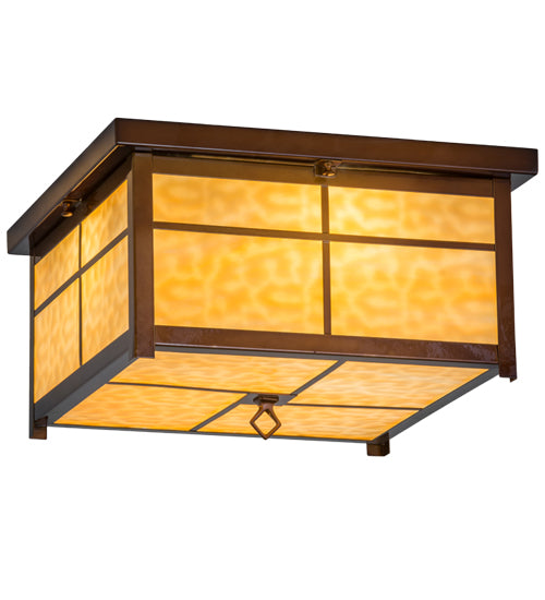 Meyda Lighting Mission 24" 4-Light Transparent Copper Flush Mount Light With Beige Art Shade Glass