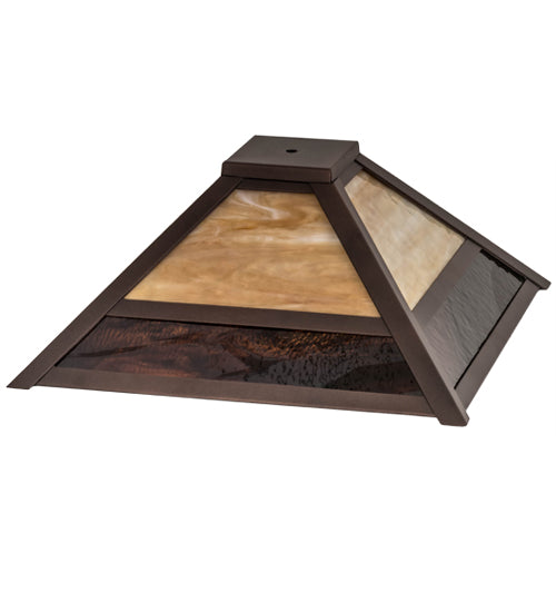Meyda Lighting Mission 24" Prime Mahogany Bronze Frame With Beige & Brown Art Shade Glass