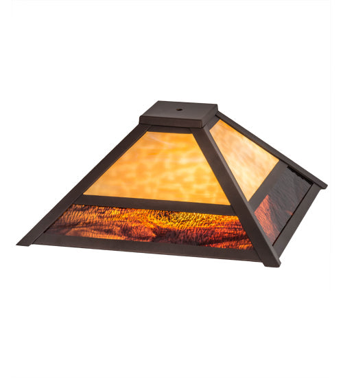 Meyda Lighting Mission 24" Prime Mahogany Bronze Frame With Beige & Brown Art Shade Glass