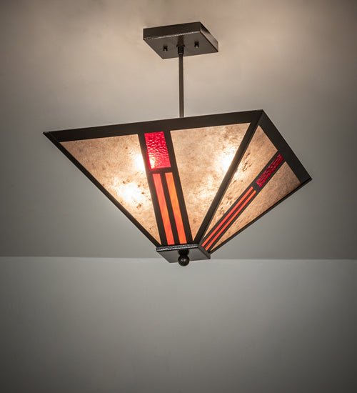 Meyda Lighting Mission 25" 4-Light Timeless Bronze Vein Semi-flush Mount Light With Red & Silver Mica Shade Glass