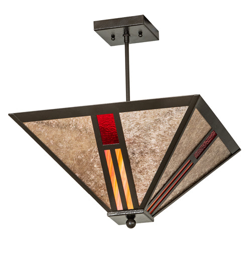 Meyda Lighting Mission 25" 4-Light Timeless Bronze Vein Semi-flush Mount Light With Red & Silver Mica Shade Glass