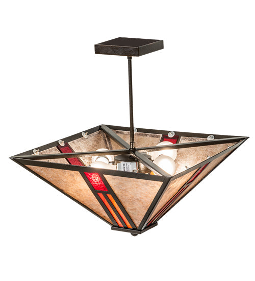 Meyda Lighting Mission 25" 4-Light Timeless Bronze Vein Semi-flush Mount Light With Red & Silver Mica Shade Glass