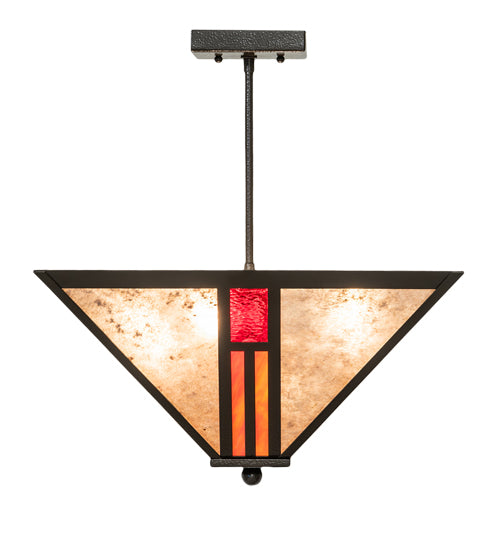 Meyda Lighting Mission 25" 4-Light Timeless Bronze Vein Semi-flush Mount Light With Red & Silver Mica Shade Glass