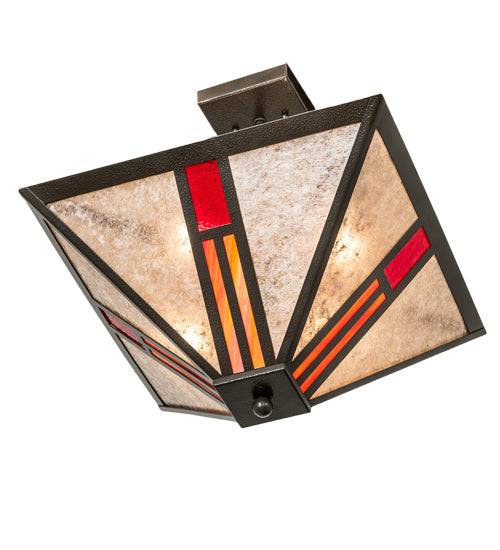 Meyda Lighting Mission 25" 4-Light Timeless Bronze Vein Semi-flush Mount Light With Red & Silver Mica Shade Glass