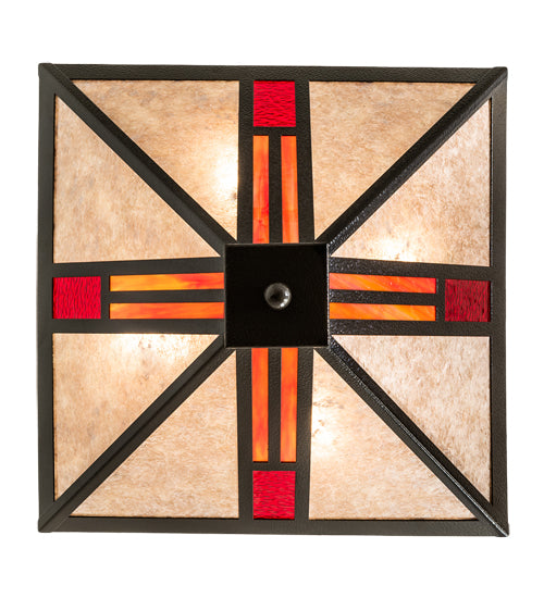 Meyda Lighting Mission 25" 4-Light Timeless Bronze Vein Semi-flush Mount Light With Red & Silver Mica Shade Glass