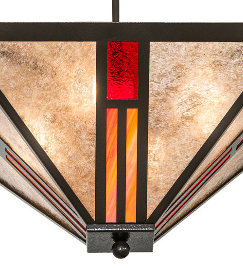 Meyda Lighting Mission 25" 4-Light Timeless Bronze Vein Semi-flush Mount Light With Red & Silver Mica Shade Glass