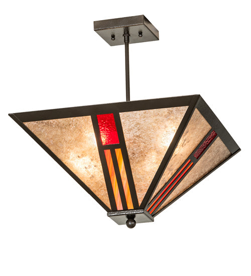 Meyda Lighting Mission 25" 4-Light Timeless Bronze Vein Semi-flush Mount Light With Red & Silver Mica Shade Glass