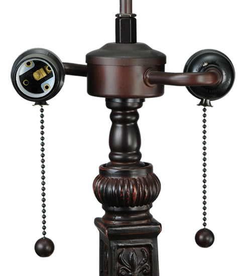 Meyda Lighting Mission 26" 2-Light Mahogany Bronze Rose Table Lamp With Multi-Colored Shade Glass