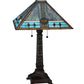 Meyda Lighting Mission 26" 2-Light Mahogany Bronze Rose Table Lamp With Multi-Colored Shade Glass