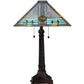 Meyda Lighting Mission 26" 2-Light Mahogany Bronze Rose Table Lamp With Multi-Colored Shade Glass