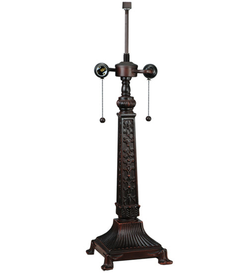 Meyda Lighting Mission 26" 2-Light Mahogany Bronze Rose Table Lamp With Multi-Colored Shade Glass