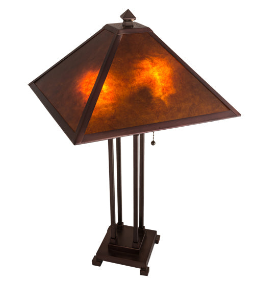 Meyda Lighting Mission 28" 2-Light Mahogany Bronze Prime Table Lamp With Amber Mica Shade Glass
