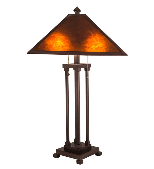 Meyda Lighting Mission 28" 2-Light Mahogany Bronze Prime Table Lamp With Amber Mica Shade Glass