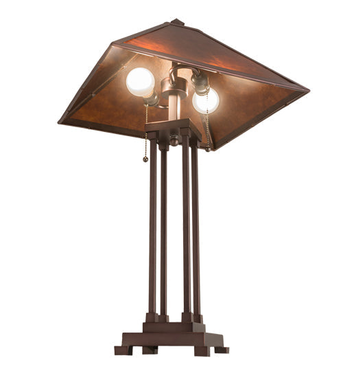 Meyda Lighting Mission 28" 2-Light Mahogany Bronze Prime Table Lamp With Amber Mica Shade Glass
