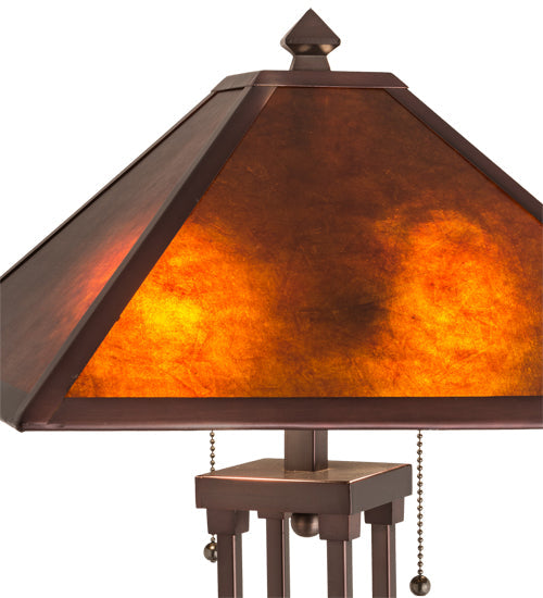 Meyda Lighting Mission 28" 2-Light Mahogany Bronze Prime Table Lamp With Amber Mica Shade Glass