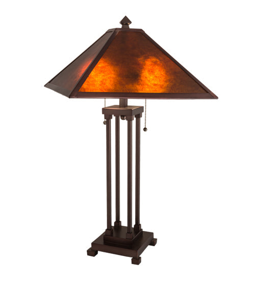 Meyda Lighting Mission 28" 2-Light Mahogany Bronze Prime Table Lamp With Amber Mica Shade Glass