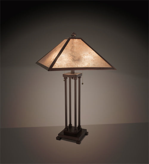 Meyda Lighting Mission 28" 2-Light Mahogany Bronze Prime Table Lamp With Silver Mica Shade Glass