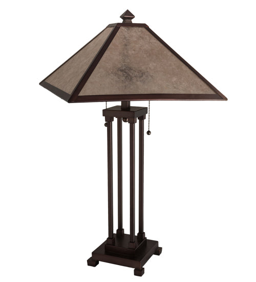 Meyda Lighting Mission 28" 2-Light Mahogany Bronze Prime Table Lamp With Silver Mica Shade Glass