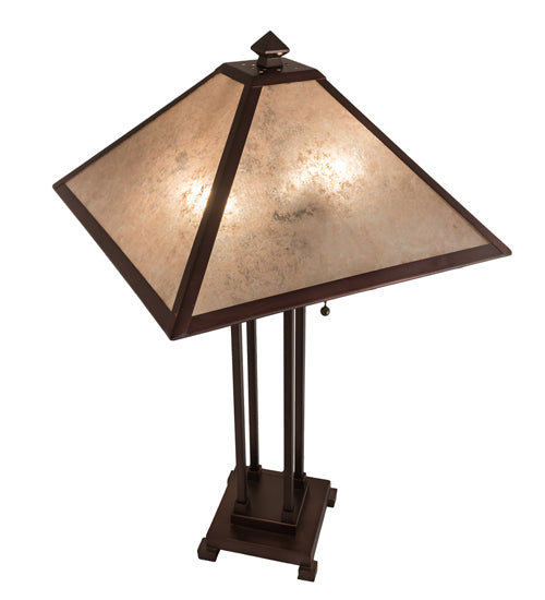 Meyda Lighting Mission 28" 2-Light Mahogany Bronze Prime Table Lamp With Silver Mica Shade Glass