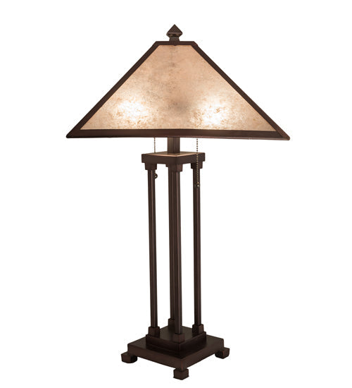 Meyda Lighting Mission 28" 2-Light Mahogany Bronze Prime Table Lamp With Silver Mica Shade Glass