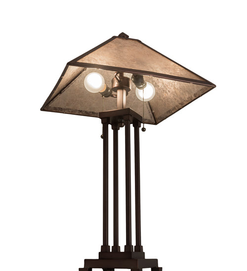 Meyda Lighting Mission 28" 2-Light Mahogany Bronze Prime Table Lamp With Silver Mica Shade Glass