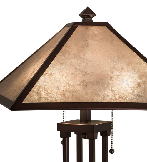 Meyda Lighting Mission 28" 2-Light Mahogany Bronze Prime Table Lamp With Silver Mica Shade Glass