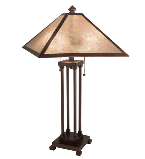 Meyda Lighting Mission 28" 2-Light Mahogany Bronze Prime Table Lamp With Silver Mica Shade Glass
