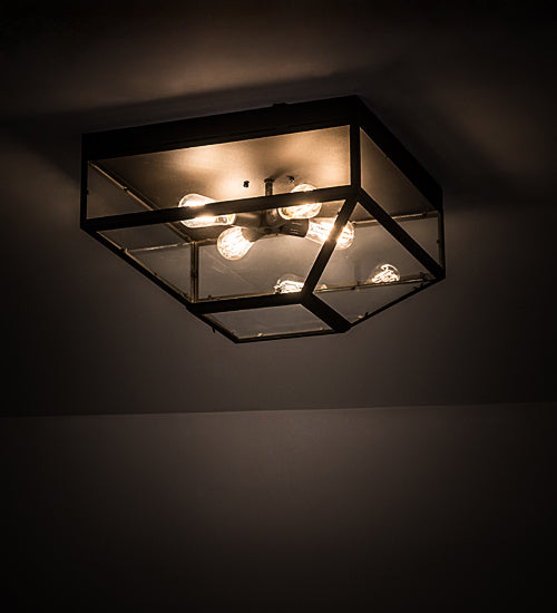 Meyda Lighting Mission 28" 4-Light Wrought Iron Prime Flush Mount Light With Clear Shade Glass