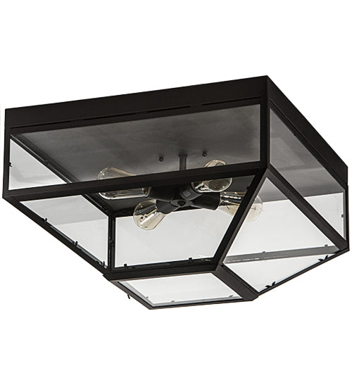 Meyda Lighting Mission 28" 4-Light Wrought Iron Prime Flush Mount Light With Clear Shade Glass