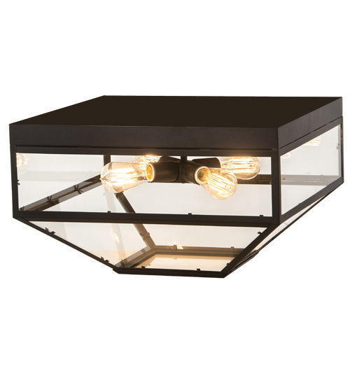 Meyda Lighting Mission 28" 4-Light Wrought Iron Prime Flush Mount Light With Clear Shade Glass