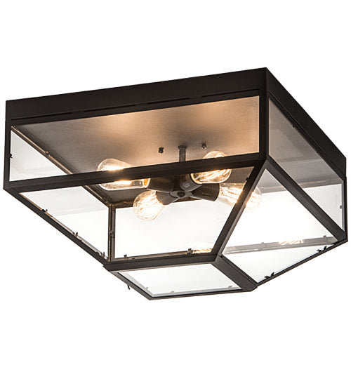 Meyda Lighting Mission 28" 4-Light Wrought Iron Prime Flush Mount Light With Clear Shade Glass