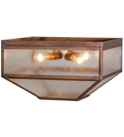 Meyda Lighting Mission 29" 4-Light Raw Copper Prime Flush Mount Light With Clear Seeded Shade Glass