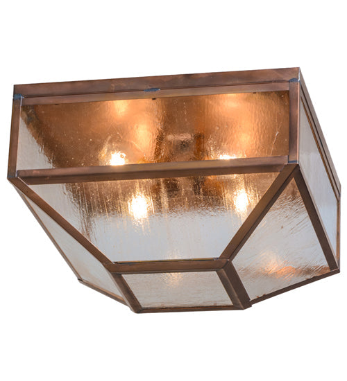 Meyda Lighting Mission 29" 4-Light Raw Copper Prime Flush Mount Light With Clear Seeded Shade Glass