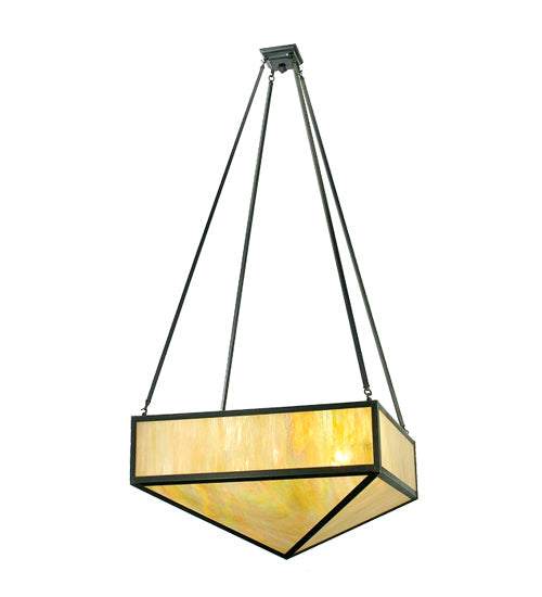 Meyda Lighting Mission 30"Sq 8-Light Craftsman Brown Prime Inverted Pendant Light With Beige Iridescent Shade Glass
