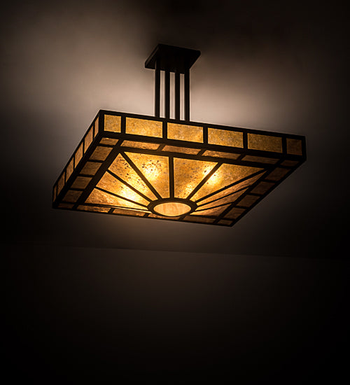 Meyda Lighting Mission 31" 4-Light Oil Rubbed Bronze Prime Semi-flush Mount Light With Amber Mica & Ambra Siena Idalight Shade