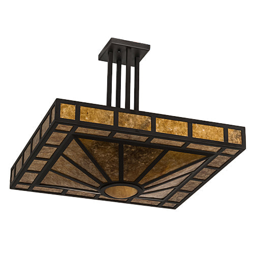Meyda Lighting Mission 31" 4-Light Oil Rubbed Bronze Prime Semi-flush Mount Light With Amber Mica & Ambra Siena Idalight Shade