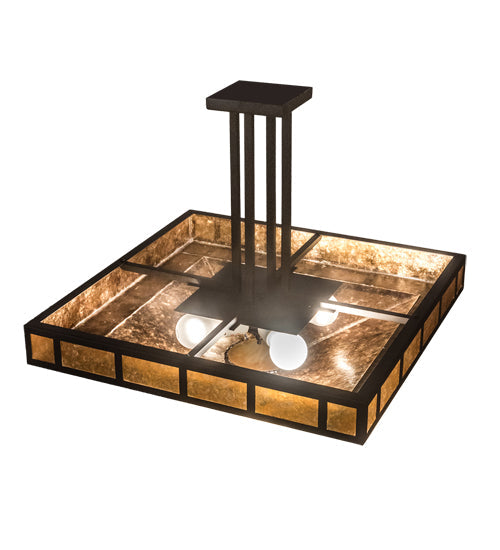 Meyda Lighting Mission 31" 4-Light Oil Rubbed Bronze Prime Semi-flush Mount Light With Amber Mica & Ambra Siena Idalight Shade