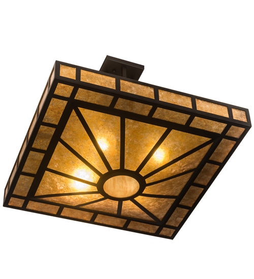Meyda Lighting Mission 31" 4-Light Oil Rubbed Bronze Prime Semi-flush Mount Light With Amber Mica & Ambra Siena Idalight Shade