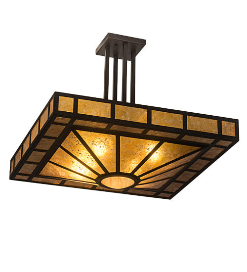 Meyda Lighting Mission 31" 4-Light Oil Rubbed Bronze Prime Semi-flush Mount Light With Amber Mica & Ambra Siena Idalight Shade