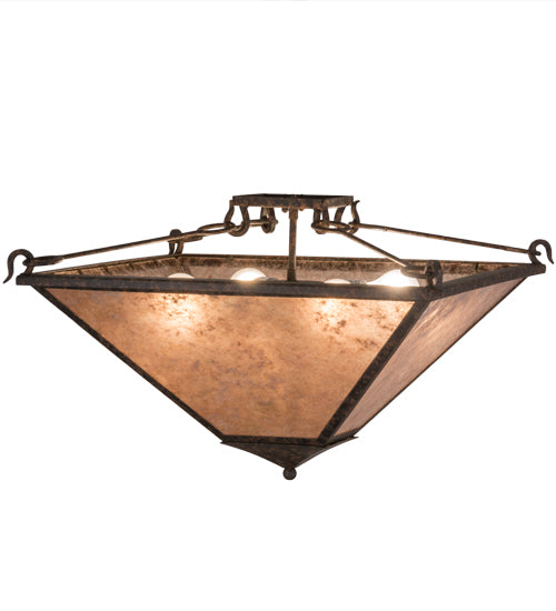 Meyda Lighting Mission 33" 4-Light Coffee Bean Inverted Pendant Light With Silver Mica Shade Glass
