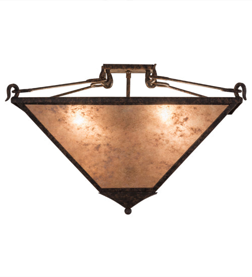 Meyda Lighting Mission 33" 4-Light Coffee Bean Inverted Pendant Light With Silver Mica Shade Glass