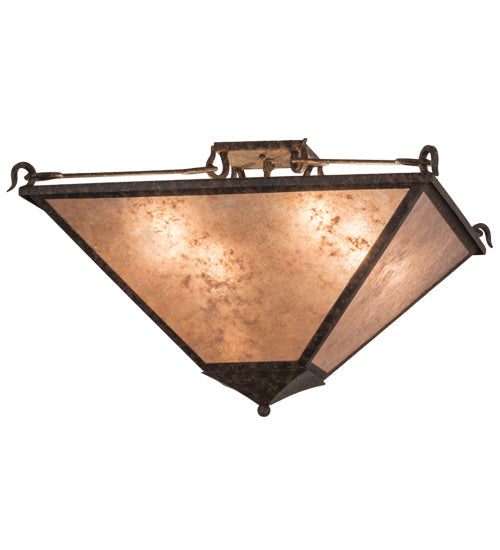 Meyda Lighting Mission 33" 4-Light Coffee Bean Inverted Pendant Light With Silver Mica Shade Glass