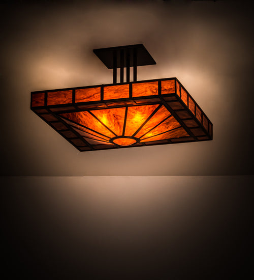 Meyda Lighting Mission 34" 4-Light Bronze Prime Semi-flush Mount Light With Orange Maduro Idalight Shade