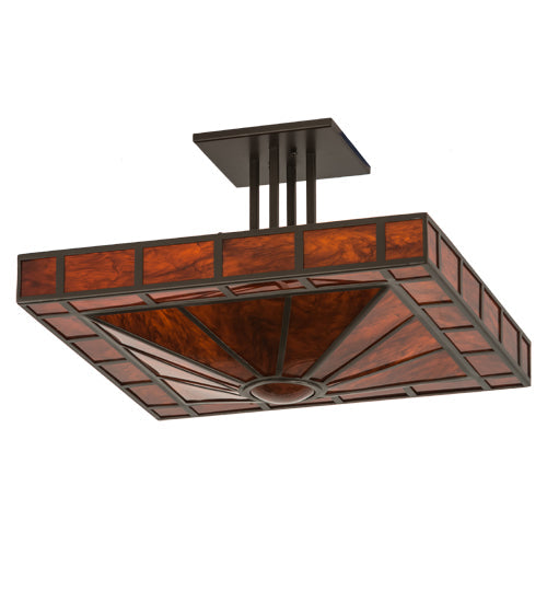 Meyda Lighting Mission 34" 4-Light Bronze Prime Semi-flush Mount Light With Orange Maduro Idalight Shade