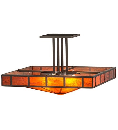 Meyda Lighting Mission 34" 4-Light Bronze Prime Semi-flush Mount Light With Orange Maduro Idalight Shade
