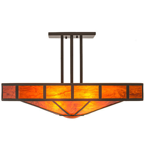 Meyda Lighting Mission 34" 4-Light Bronze Prime Semi-flush Mount Light With Orange Maduro Idalight Shade
